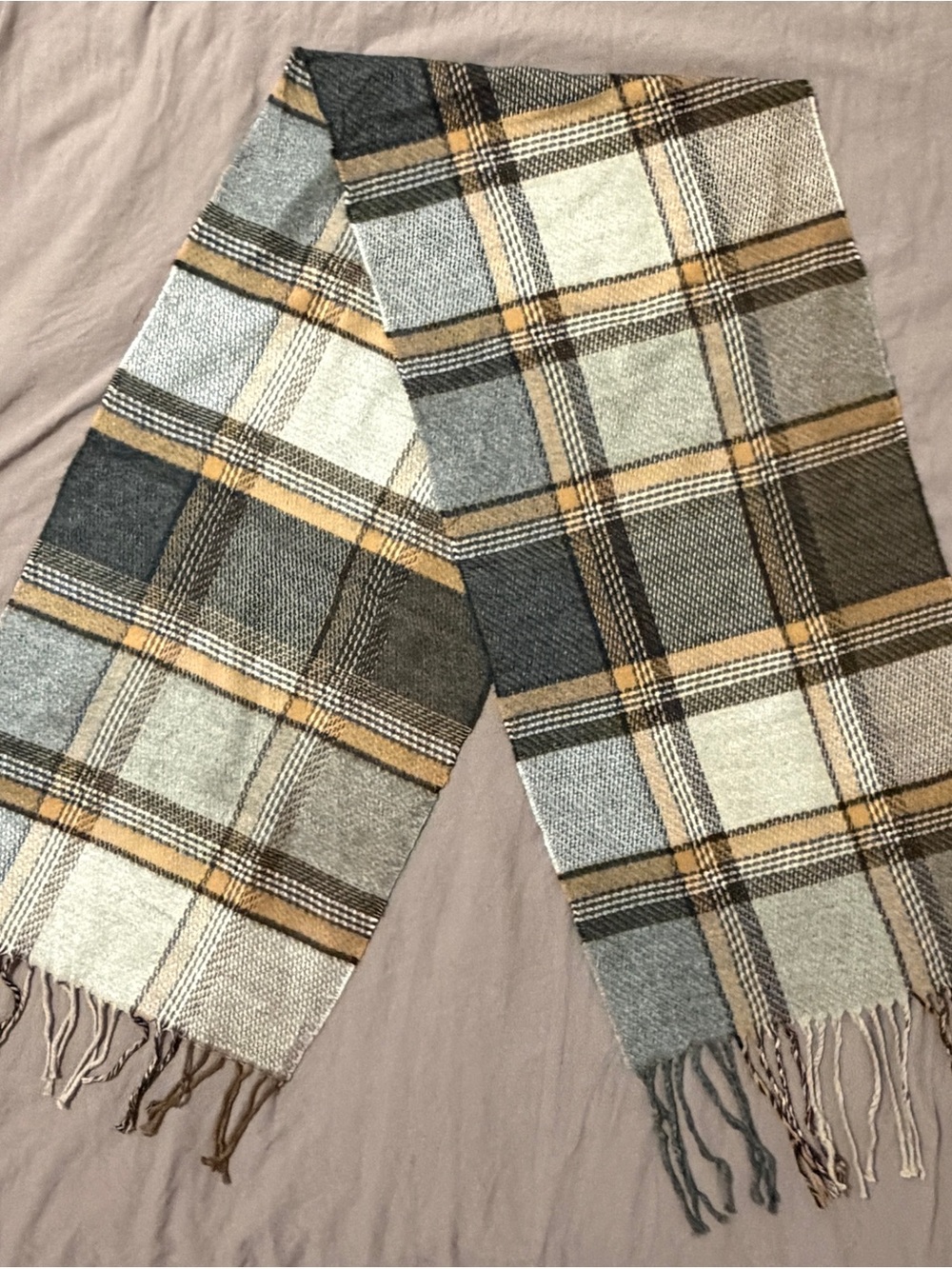 Burberry Plaid Wool Scarf in Mustard, Olive, Cream, Gray - Picture 3 of 3